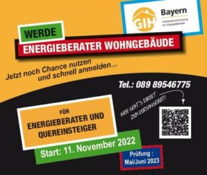 GIH Bayern bietet „GIH-Ausbildung zum Energieberater Wohngebäude“ am 11.11.2022 in München & Nürnberg an – jetzt anmelden und Platz sichern!